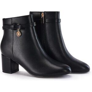 Women’s Cool Black Vintage Chunky Block Low Heel Boots Tie Knot Zipper Booties